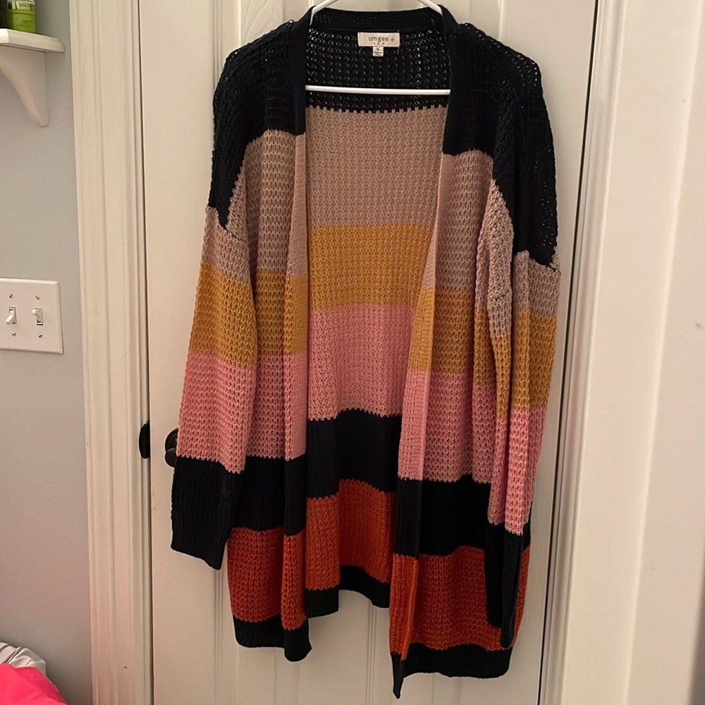 XL Umgee Striped Block Cardigan